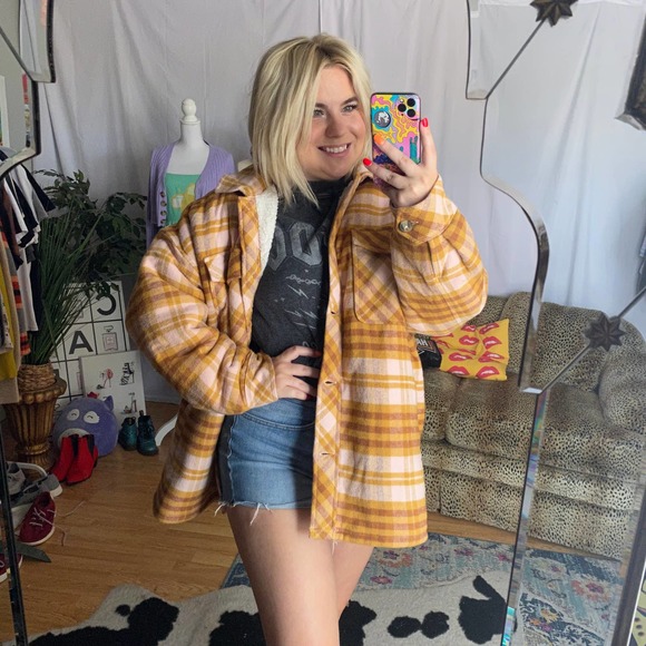 aerie Jackets & Blazers - Aerie NWT orange brown Flannel Shacket Women's Liquid Crystal XL